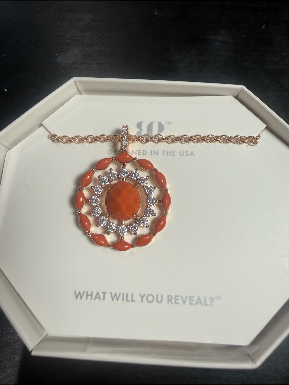 Sunburst Coral Pendant Necklace in Rose Gold